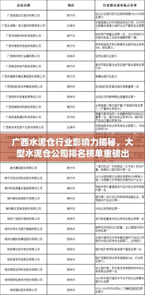 广西水泥仓行业影响力揭秘，大型水泥仓公司排名榜单重磅出炉！